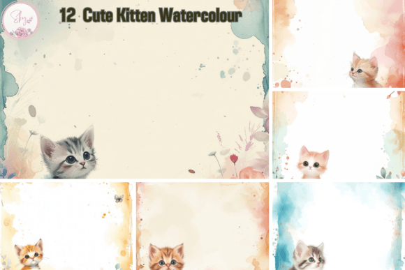 Charming Watercolour Kitten Backgrounds for Creative Projects