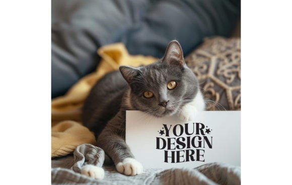 Elevate Your Designs with Cat with Wood Board Color White Mockup 5