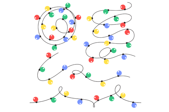 Festive Vector Art: Garland with Lights, Color Bulbs
