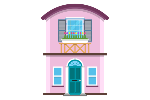 Residential Building Color Icon: The Cute Cartoon House