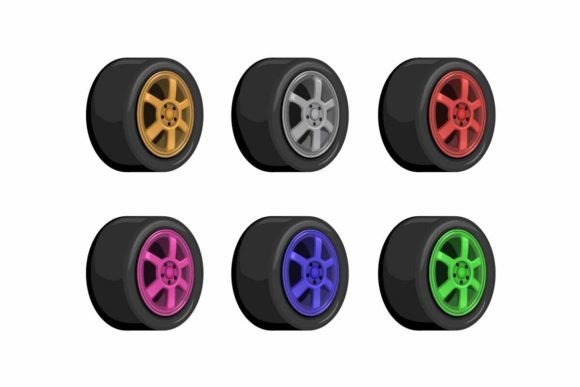 Wheel Rims Color Collection Set Vector: Dynamic Design Assets